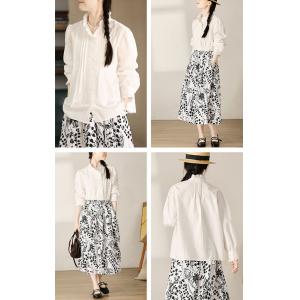 Ruffled Collar Classic Long Sleeves White Peasant Blouse