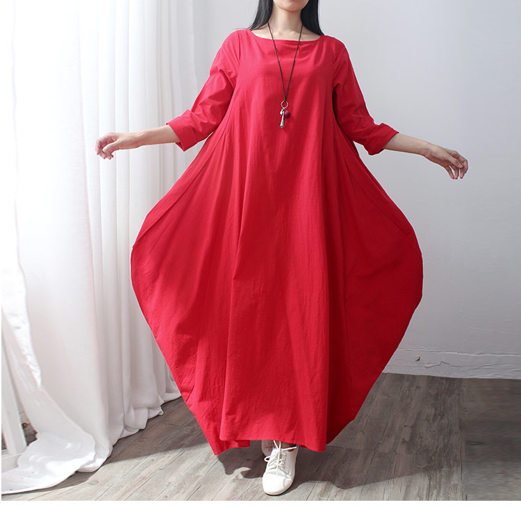 Holiday Style Linen Plus Size Dress Elegant Maxi Swing Dress in Red ...