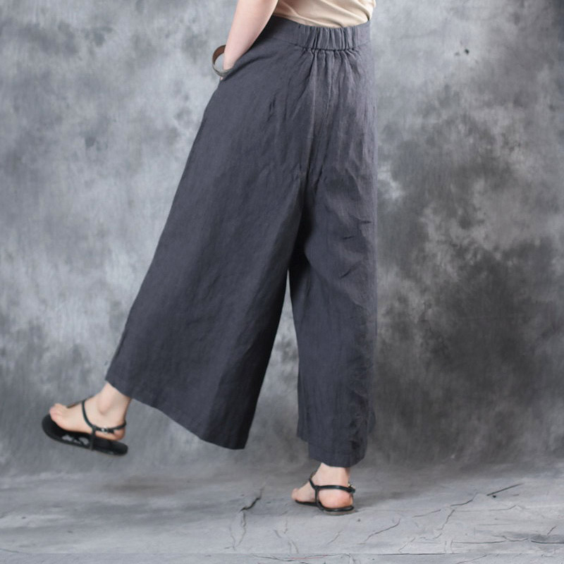 Casual Style Pinstriped Wide Leg Pants Womans Cotton Linen Baggy ...