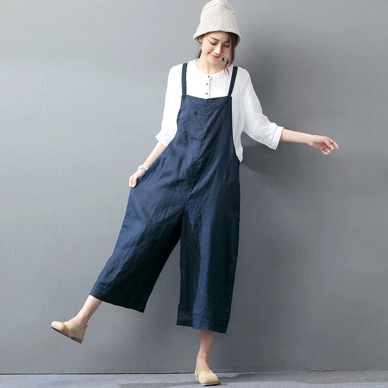 2017 Latest Fashion Plus Size Linen Overalls Wide Leg Korean Jumpsuits ...