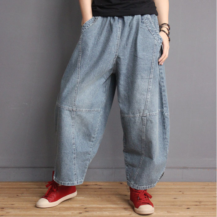 Color Fading Edge Slits Fashion Jeans Womans Cotton Baggy Jeans in Dark ...