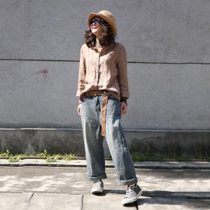 Summer Fashion Womans Baggy Jeans Soft Cotton Jeans with Belts