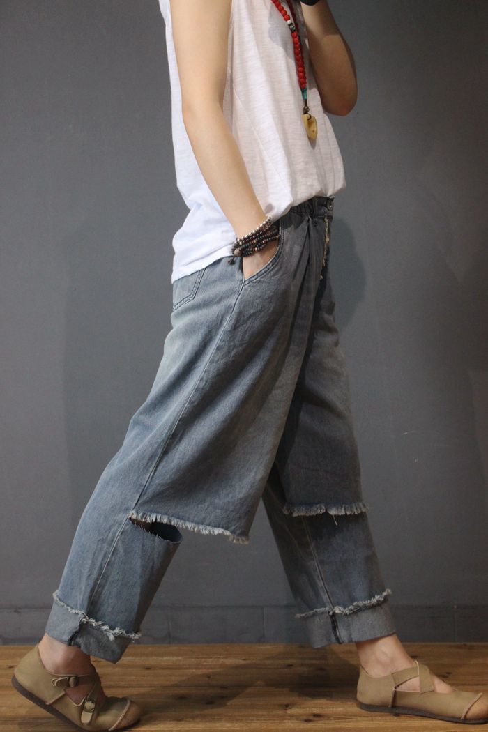 raw hem baggy jeans