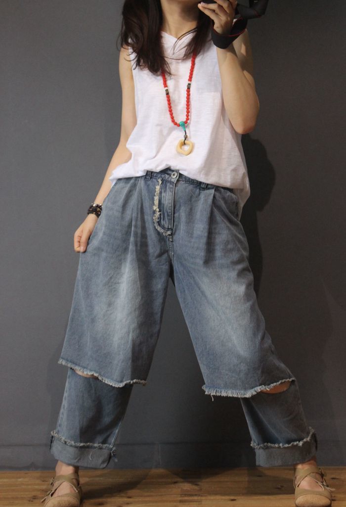 raw hem baggy jeans