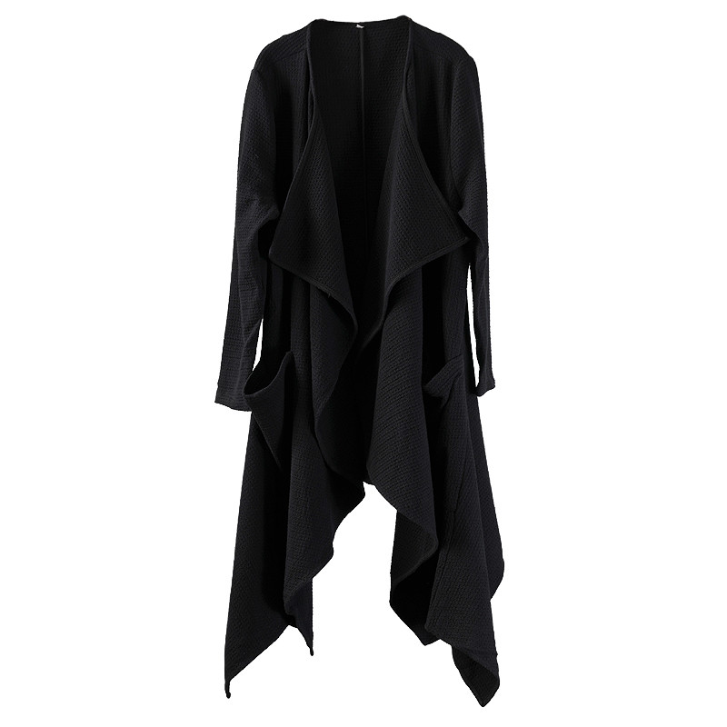 Fashion Cotton Linen Duster Coat Black Asymmetrical Streetwear in Black ...