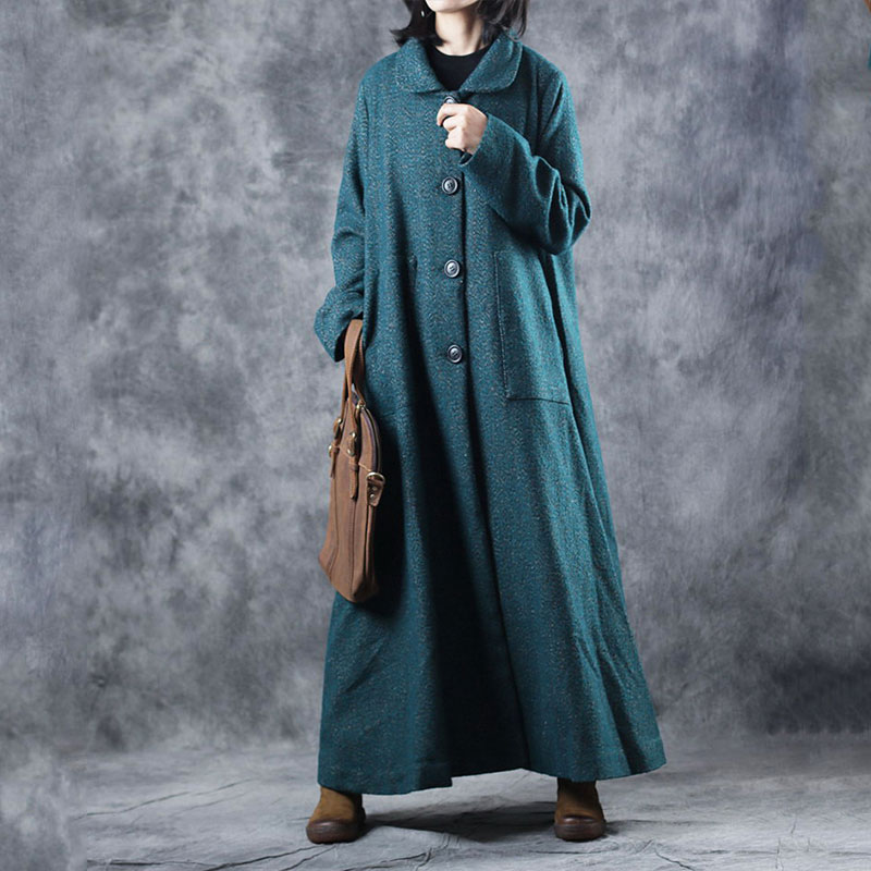 Front Pockets Wool French Style Coat Vintage Maxi Overcoat in Peacock ...