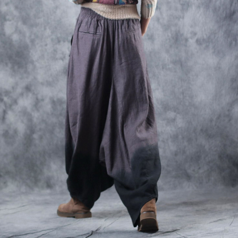 Purple Gradient Linen Balloon Pants Yoga Harem Pants for Woman in Brown ...