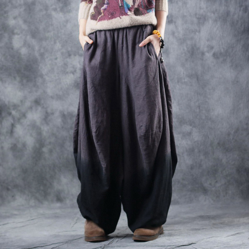 Purple Gradient Linen Balloon Pants Yoga Harem Pants for Woman in Brown ...