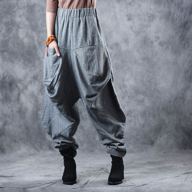 OL Style Baggy Flare Pants Fashion Gray Balloon Trousers in Gray One ...