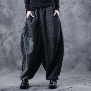 British Style Pinstriped Harem Pants Winter Draped Trousers for Women in  Black Gray Light Gray Khaki One Size
