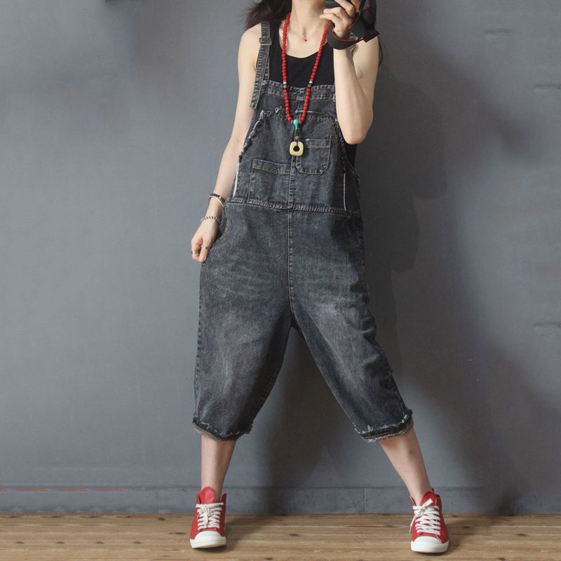 Adorable Fringed Edges Jeans Overalls Cotton Baggy Dungarees in Blue ...