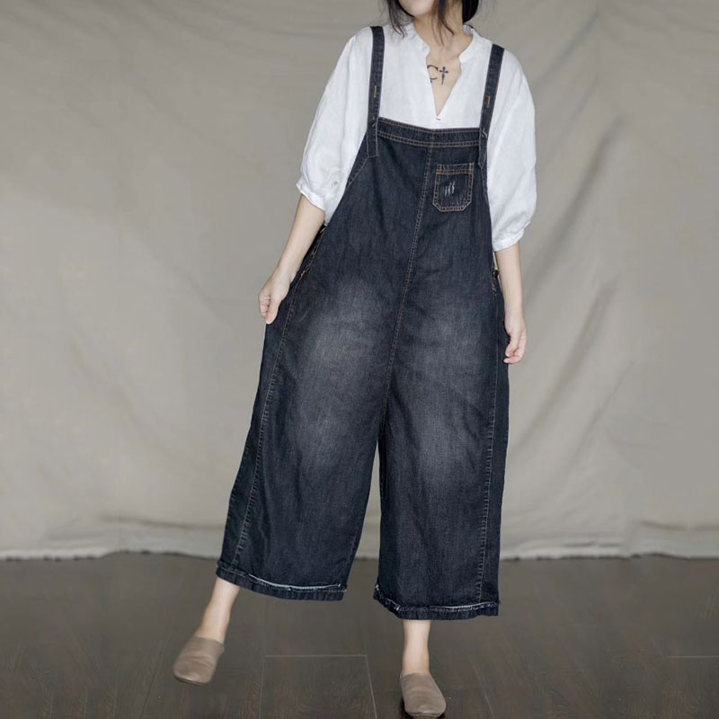 Street Style Baggy Jean Overalls Denim Wide Leg Dungarees for Woman in ...