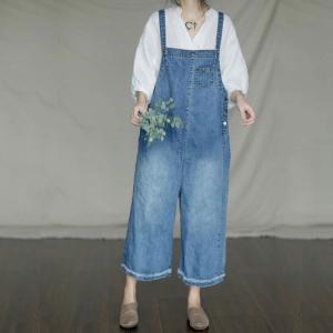 Street Style Baggy Jean Overalls Denim Wide Leg Dungarees for Woman in Blue  Black One Size 