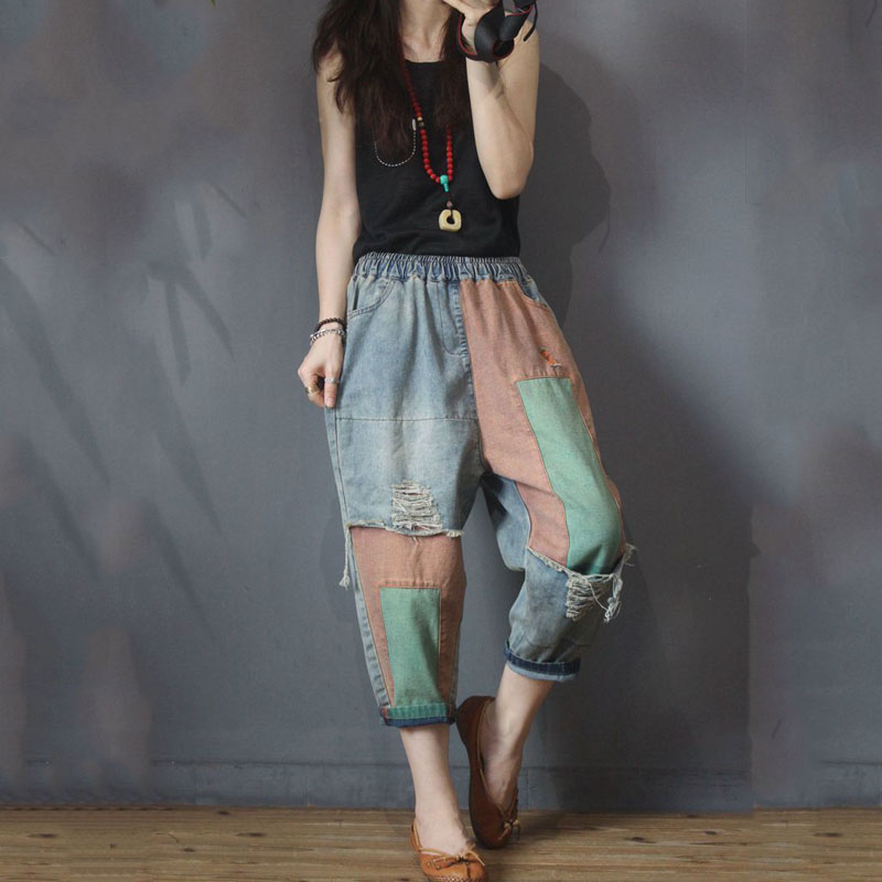 Color Patchwork Korean Jeans In 90s Fashion Baggy Ripped Jeans in As ...