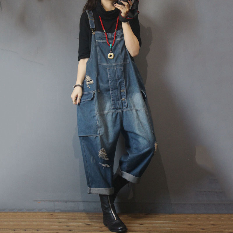 Korean Fashion Plus Size Ripped Dungarees 90s Overalls for Woman in ...