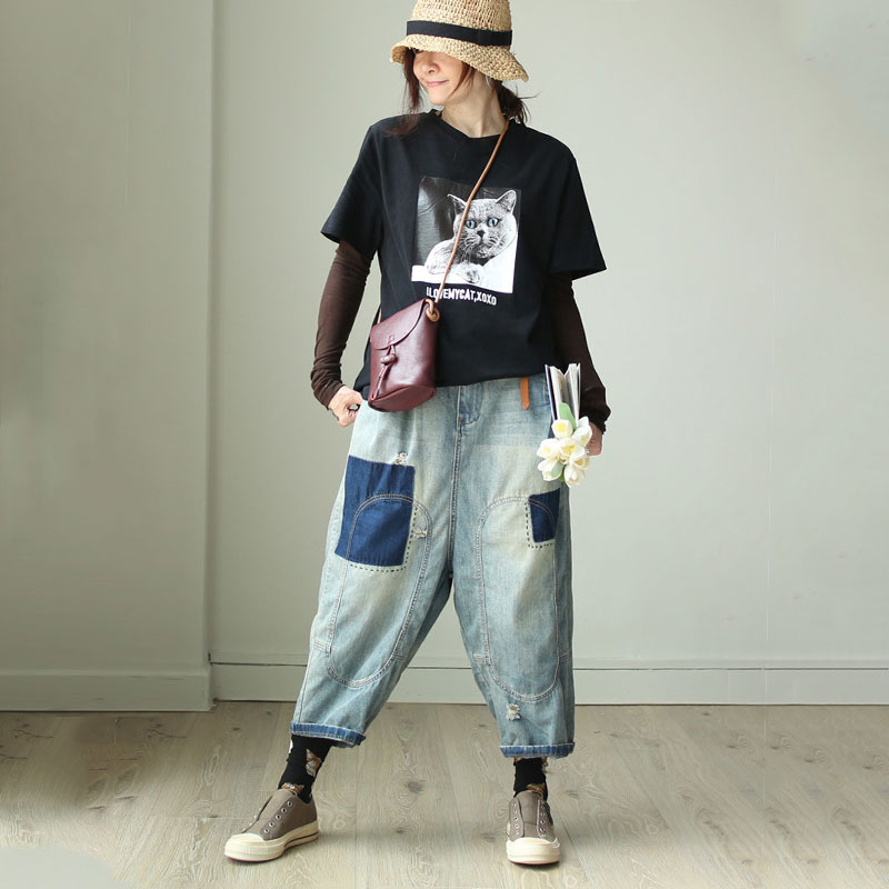 patchwork baggy jeans