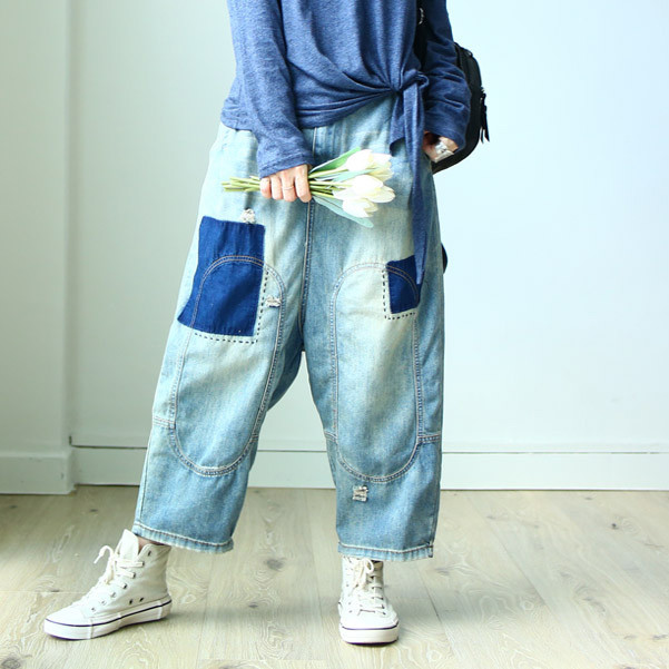 patchwork baggy jeans