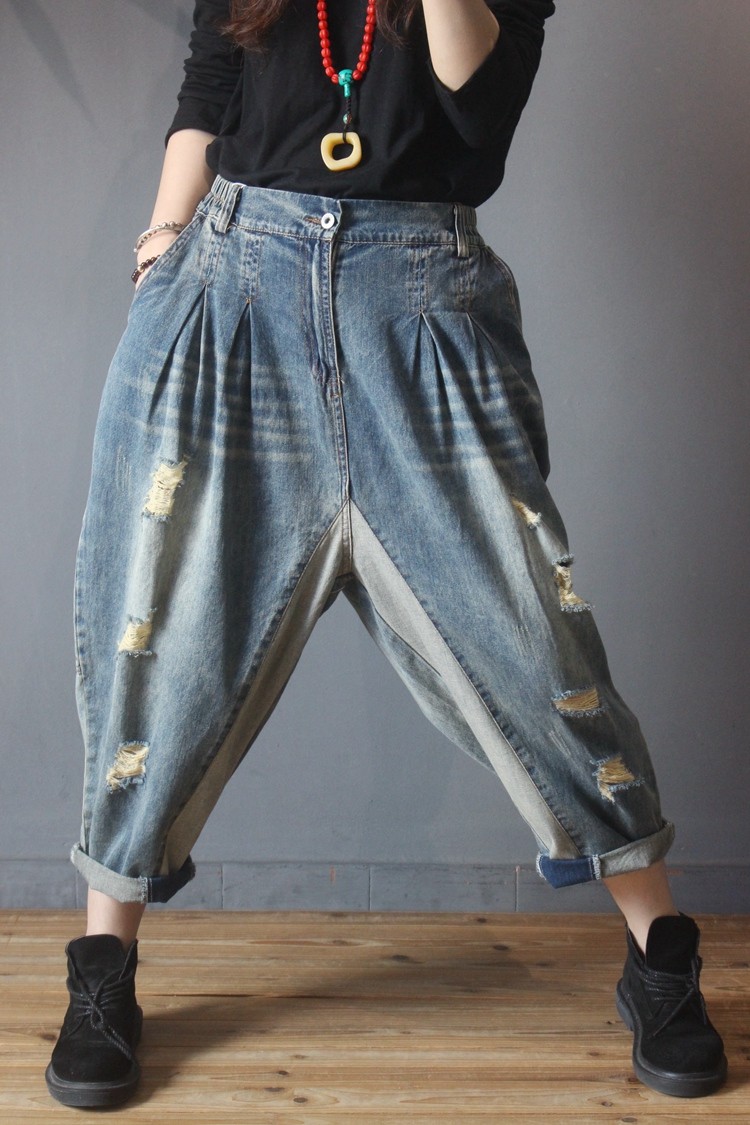 High-Waisted Baggy Ripped Jeans Korean 90s Mom Jeans in Light Blue Dark ...