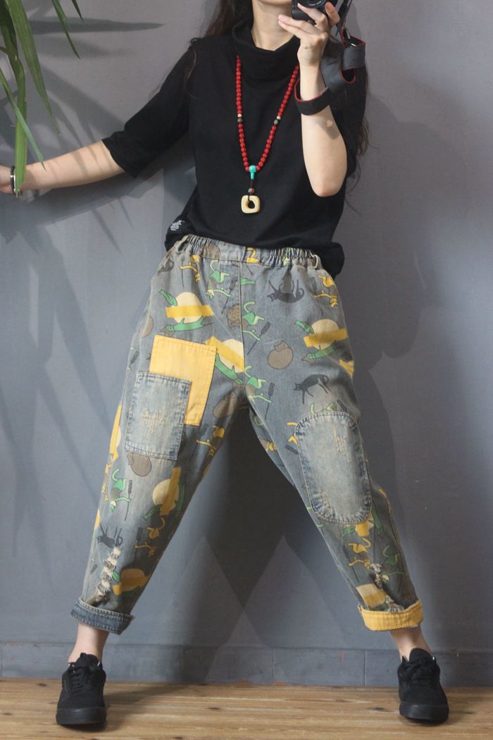 baggy patchwork jeans