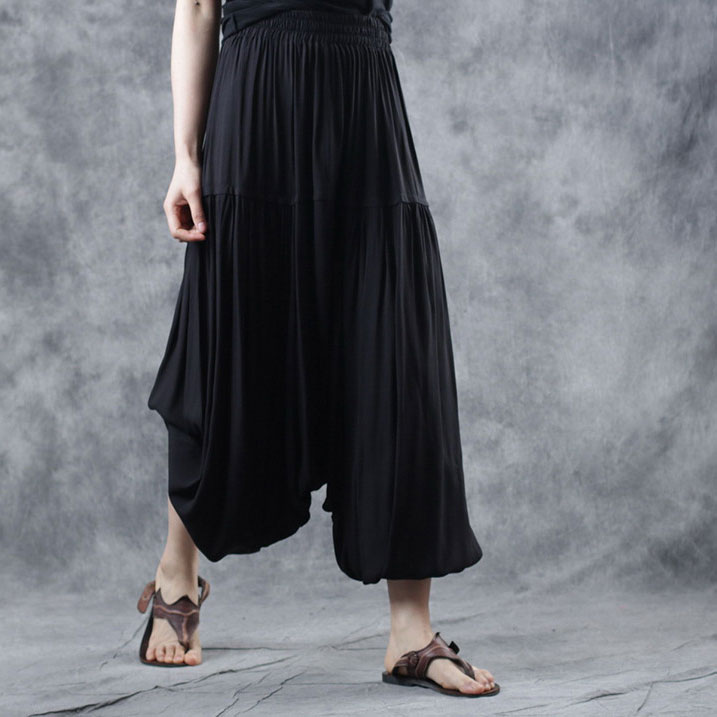 Korean Fashion Loose Harem Pants Pleated Black Palazzo Pants in Black ...