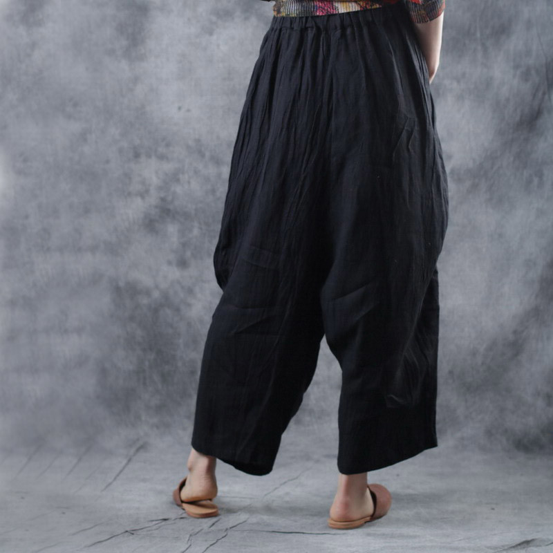 Solid Color Casual Harem Trousers Baggy Linen Pants for Women in Black ...