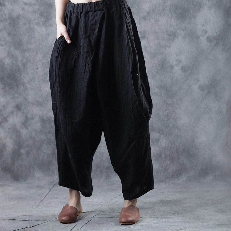 Solid Color Casual Harem Trousers Baggy Linen Pants for Women in Black ...