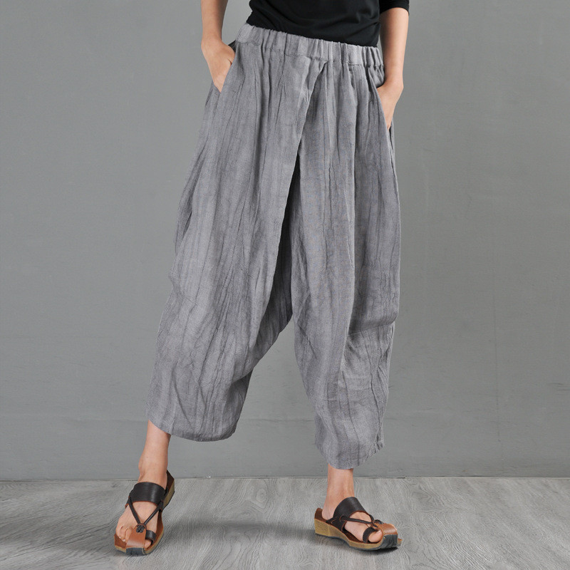 Solid Color Casual Harem Trousers Baggy Linen Pants for Women in Black ...