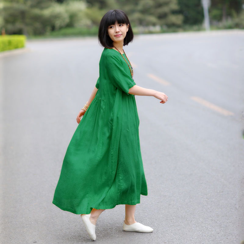 Unique Design Empire-Waist Soft Linen Dress Summer Expansion Customized ...