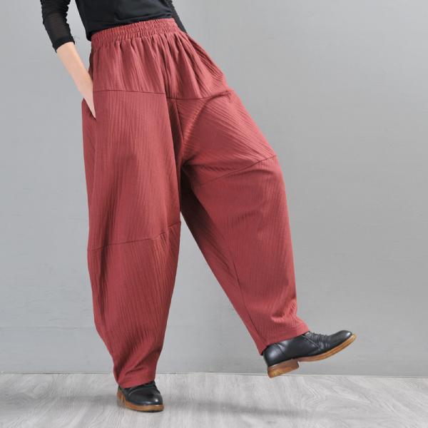 Casual Style Red Balloon Pants Womens Linen Baggy Trousers in Bright Red M  L XL 