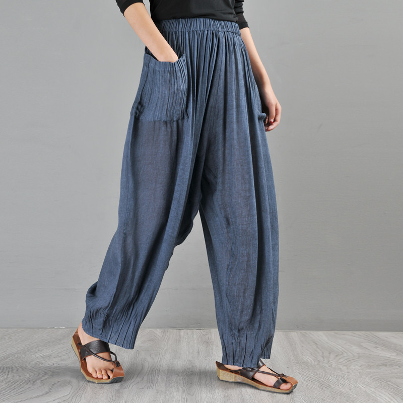 Straight Pocket Blue Pants Comfy Loose Flowy Pants in Black Blue One ...