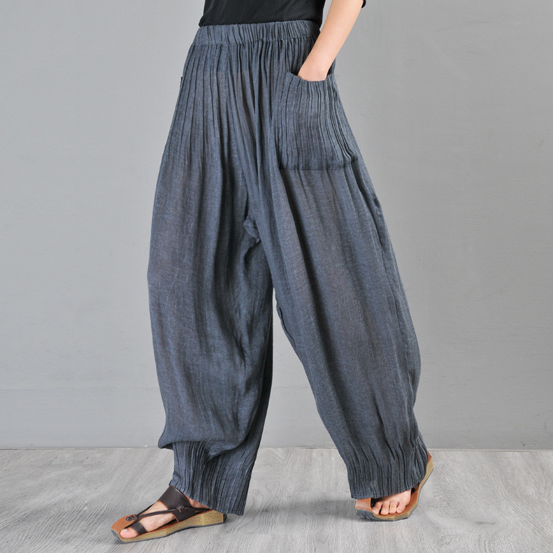 Elastic Edge Comfy Loose Pants Womans Casual Beachwear in Black Blue ...