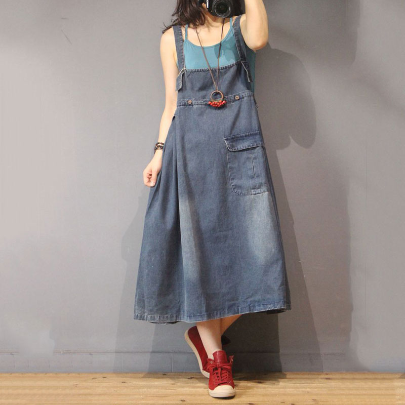 Summer Fashion Reversible Dress Denim Tied Slip Dress in Blue One Size ...