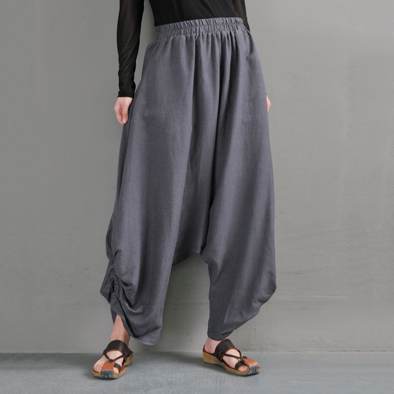 Loose-Fitting Gray Harem Hippie Pants Cotton Linen Resort Wear in Gray ...