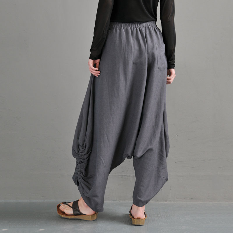 Loose-Fitting Gray Harem Hippie Pants Cotton Linen Resort Wear in Gray ...