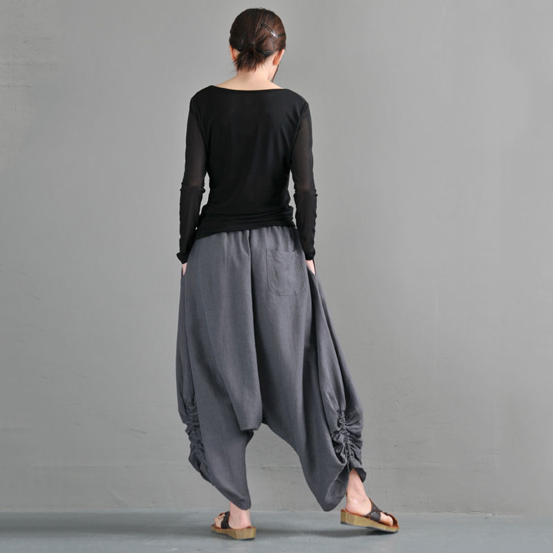 Loose-Fitting Gray Harem Hippie Pants Cotton Linen Resort Wear in Gray ...