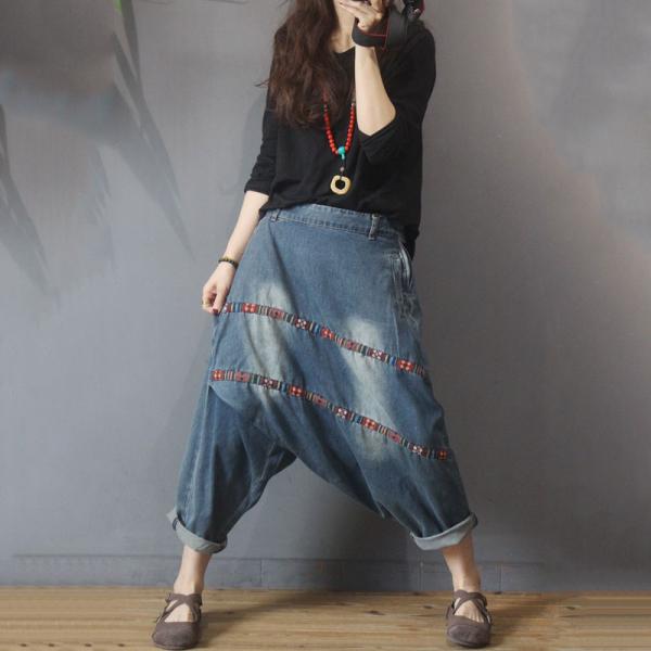 Unisex Harem Pants in Patchwork of Recycled Jeans CUSTOM-MADE 