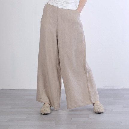 Organic Linen Khaki Pants Casual Summer Wide Leg Trousers in Khaki One ...