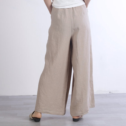 Organic Linen Khaki Pants Casual Summer Wide Leg Trousers in Khaki One ...