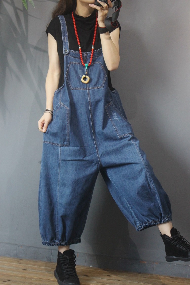 Street Style Womens Bloomer Overalls Baggy Jean Overalls in Black One ...