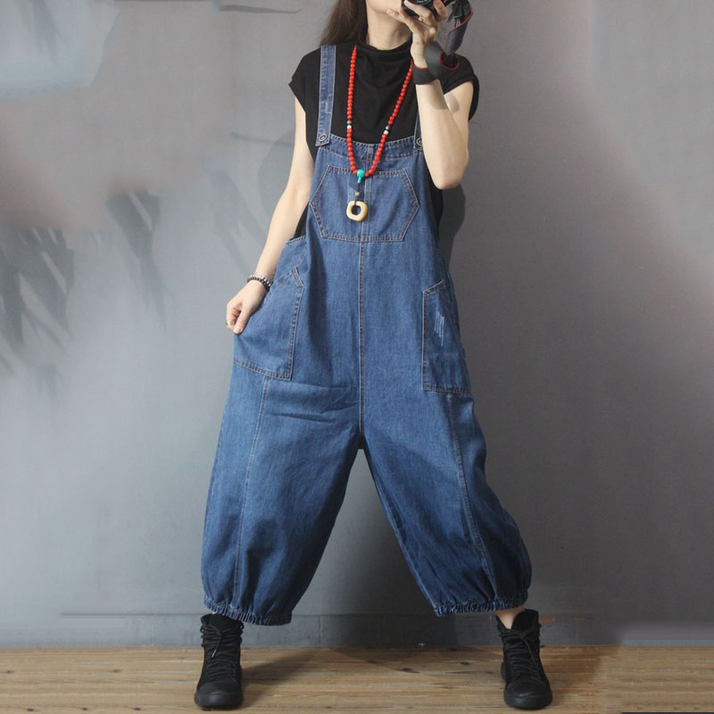 Street Style Womens Bloomer Overalls Baggy Jean Overalls in Black One ...