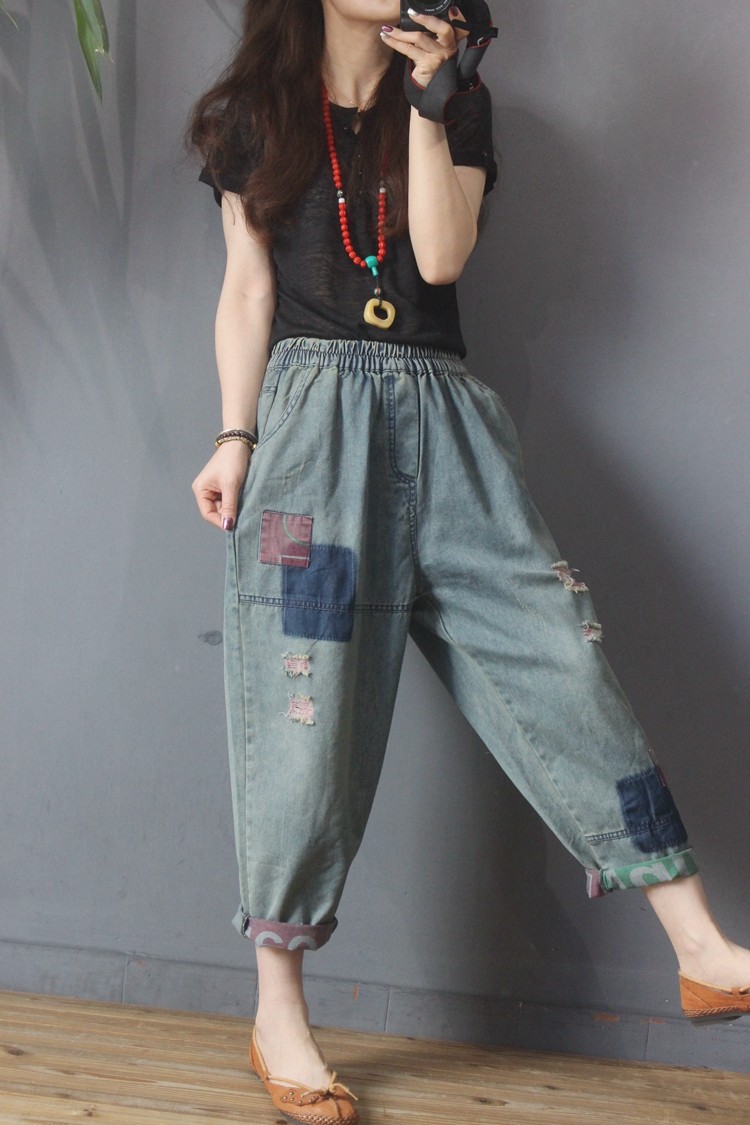 baggy patchwork jeans