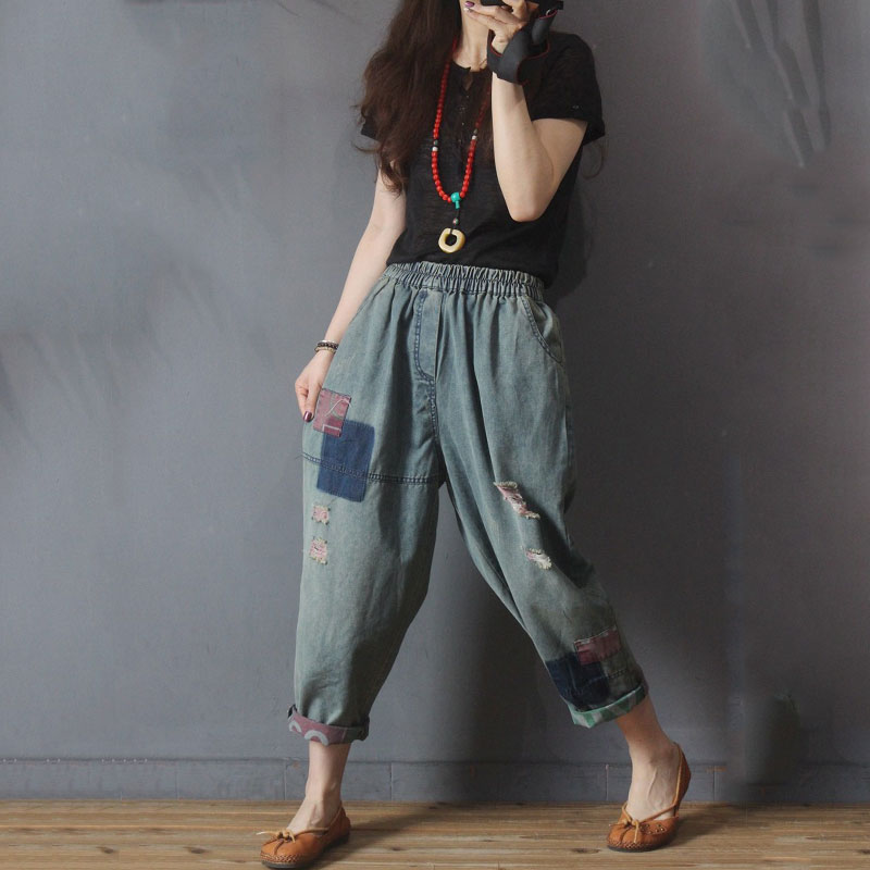 patchwork baggy jeans