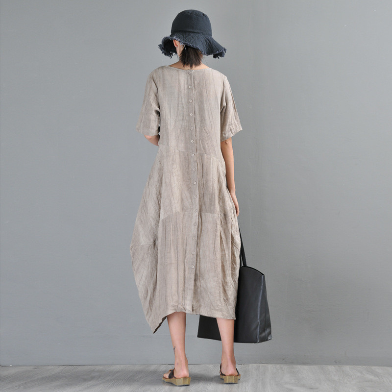 Loose-Fitting Linen Oversized Shirt Dress Summer Short Sleeve Dress in ...