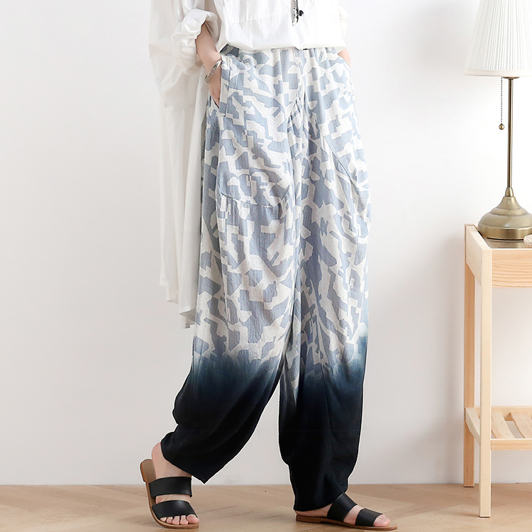 Light Blue Camouflage Elephant Pants Linen Tie-Dye Thai Pants in Light ...