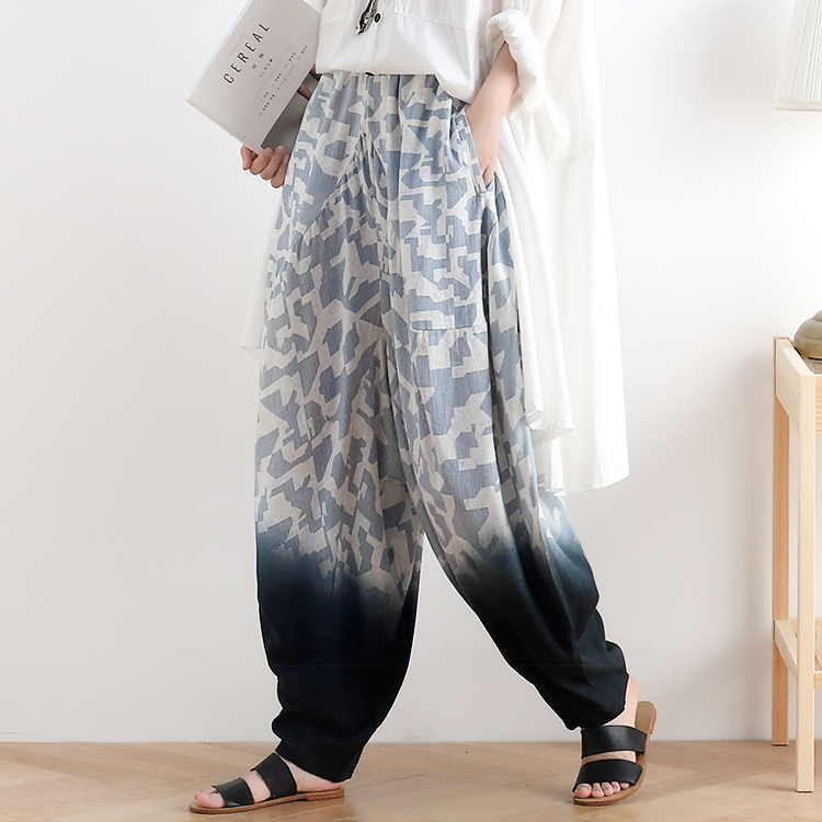 Light Blue Camouflage Elephant Pants Linen Tie-Dye Thai Pants in Light ...