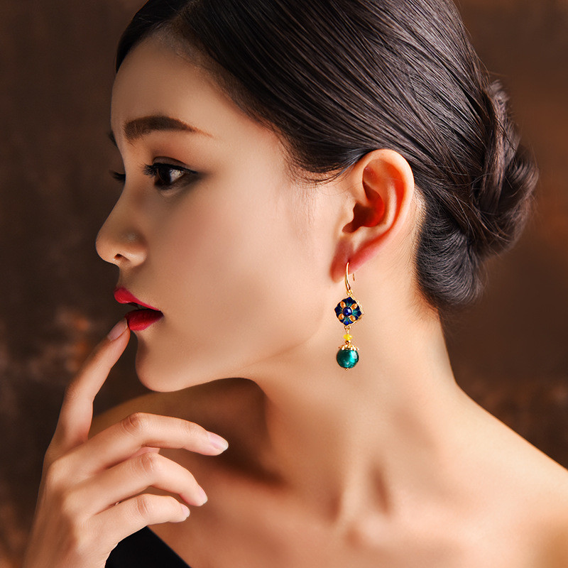 Chinese Style Vintage Colored Glaze Designer Earrings in Green ...