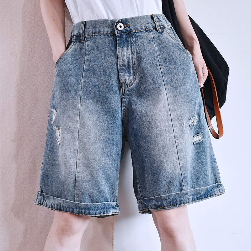 Summer Fashion Wide Leg Jorts Womens Ripped Denim Shorts in Light Blue ...