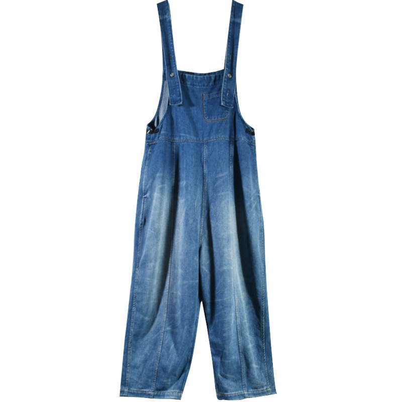 Relax-Fit Straight Leg Overalls Dark Blue Cuffed Dungarees in Dark Blue ...