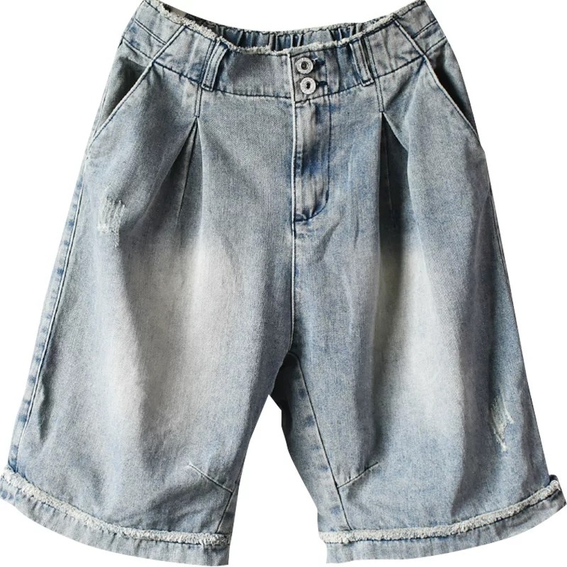 Half Length Wide Leg Denim Shorts High Rise Korean Jorts in Light Blue ...