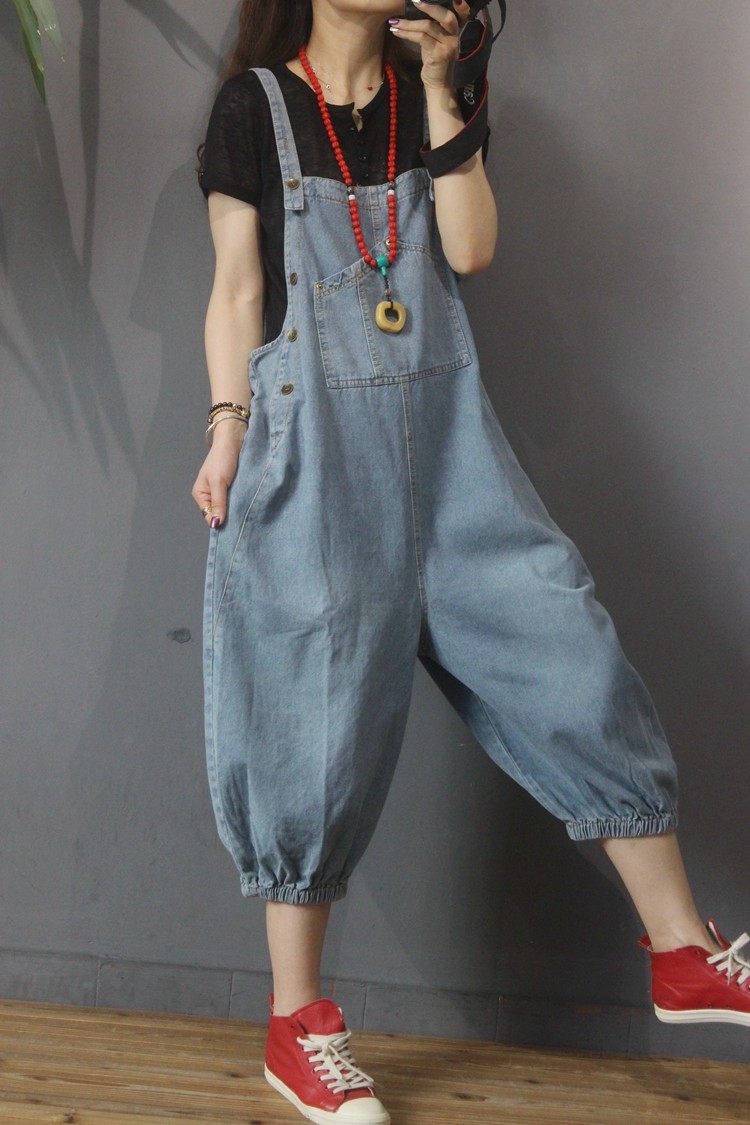 Patch Pocket Vintage 90s Overalls Baggy Denim Dungarees in Light Blue ...